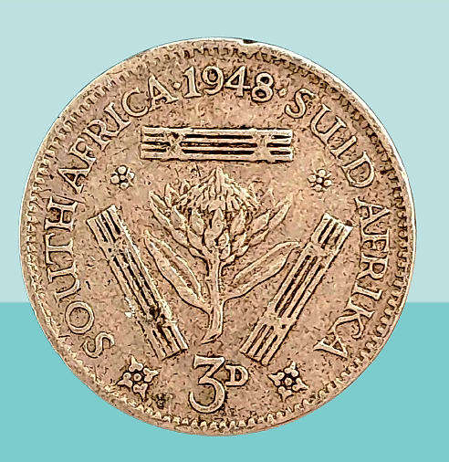 1948 South Africa  3 Pence 80% Silver - George VI Sextus Rex