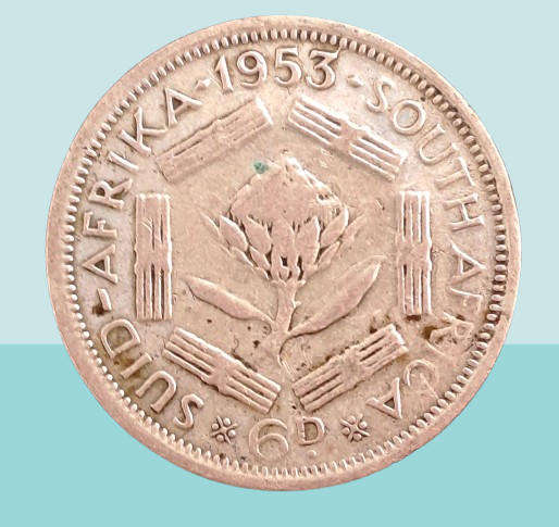 1953 South Africa .50% SILVER 6 Pence -Elizabeth II 1st portrait