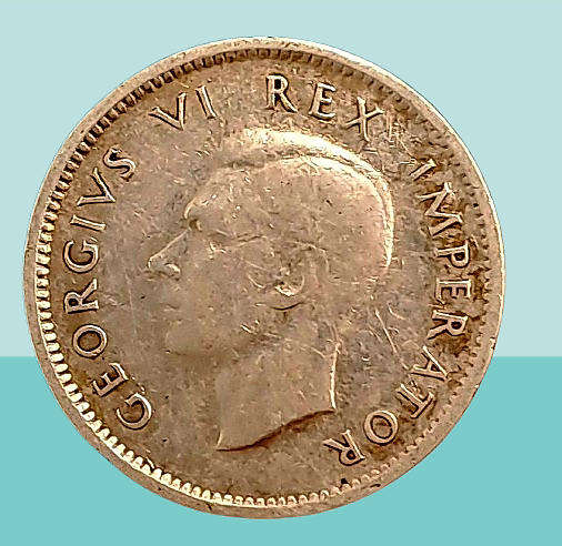 1942 South Africa  SILVER 6 Pence -80% Silver George VI Rex Imperator