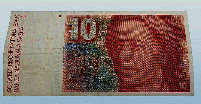 1986 Switzerland 10 Francs 6th series Bank Note -Circulated