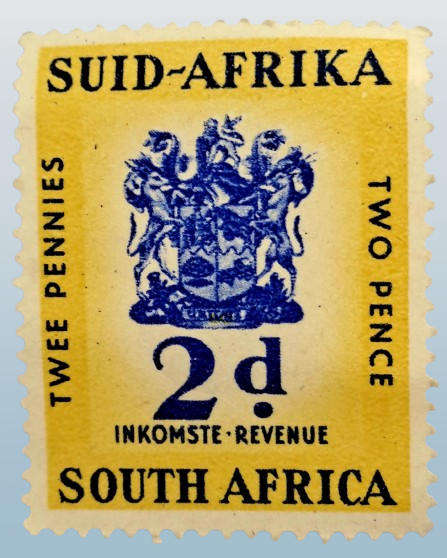 1955 South Africa Union 2 Pence (2d) revenue stamp