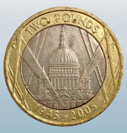 2005 UK 2 Pounds - Elizabeth II 4th portrait, St. Paul's Cathedral-60th anniversary end of WW2