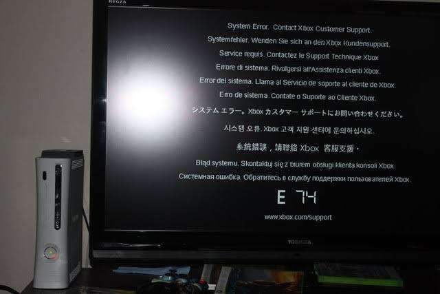 Faulty Xbox with ring of death E74 error
