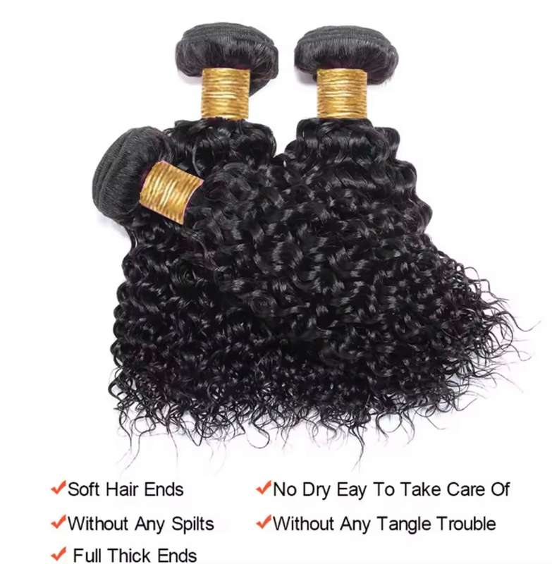 Brazilian Hair Bundles 3 Bundles 4x4 Part Closure Water Curly Hair 12 Inch