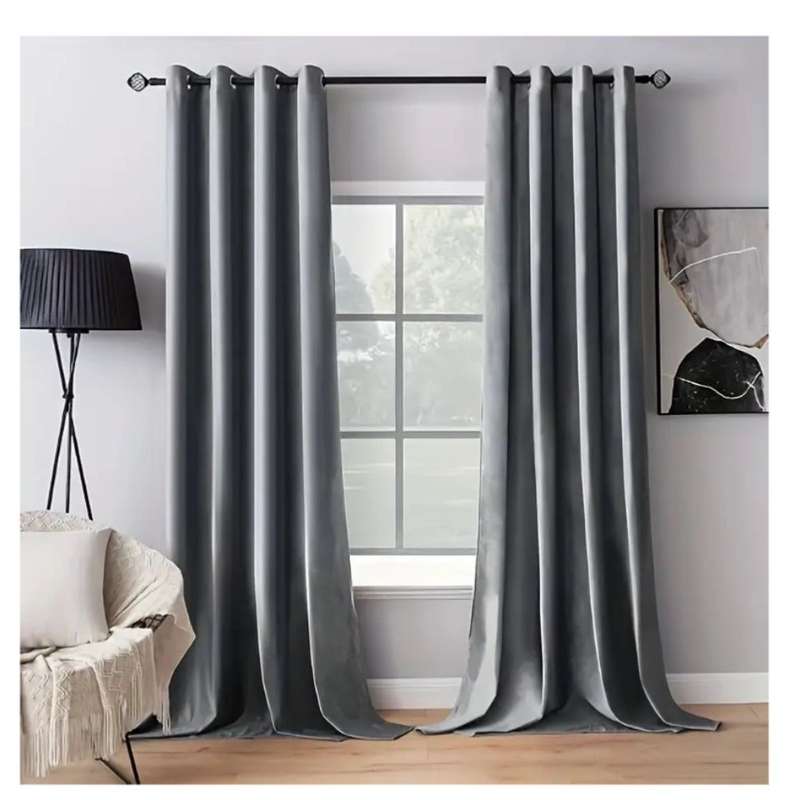 Grey Velvet Eyelet Curtains 130cmx260cm