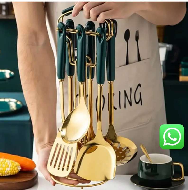 7 piece stainless steel Luxury cooking utensil set with holder