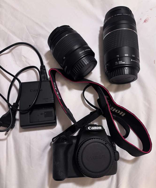Canon 250D  with double lens kit and camera bag