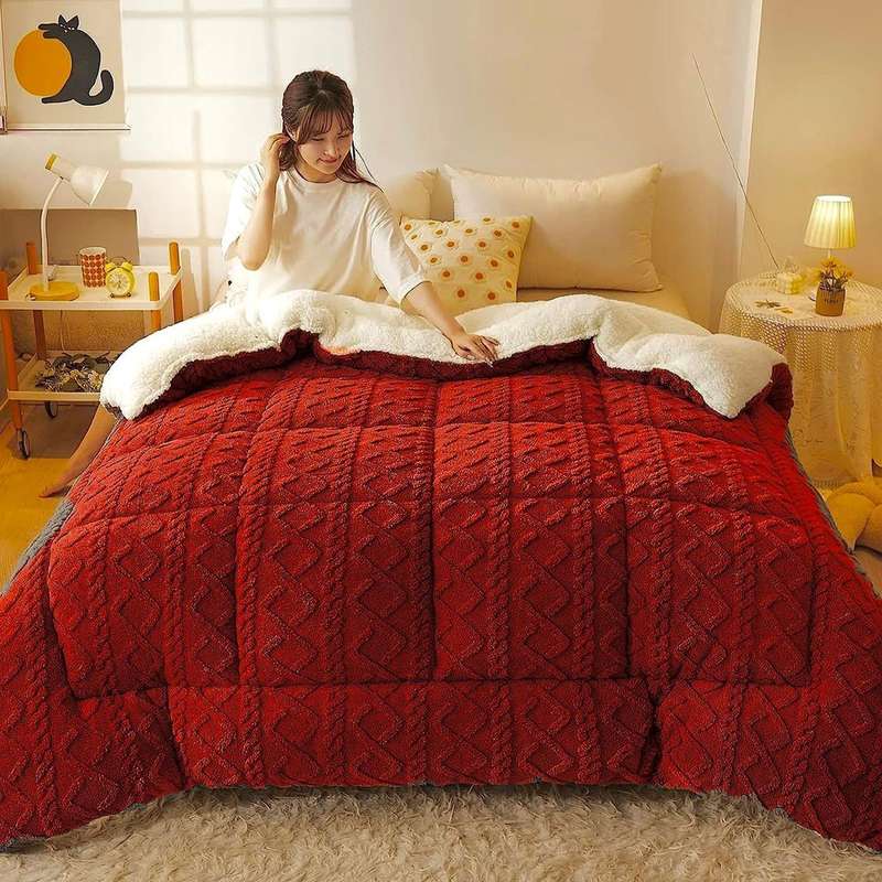 5Pc Wool Geometric Queen Comforter with Zip, for Heavy Winter (100% Wool)
