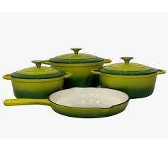 7 Piece Cast Iron Pot Set- Green