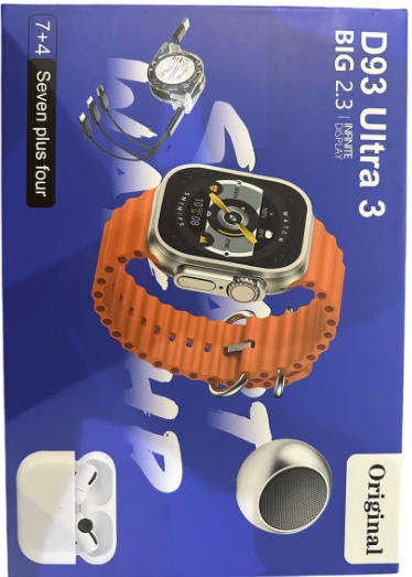 12 Piece Smart Watch D93 Ultra 3 Big 2.3 Infinite Display Set- , with 7 Straps, Health Monitoring