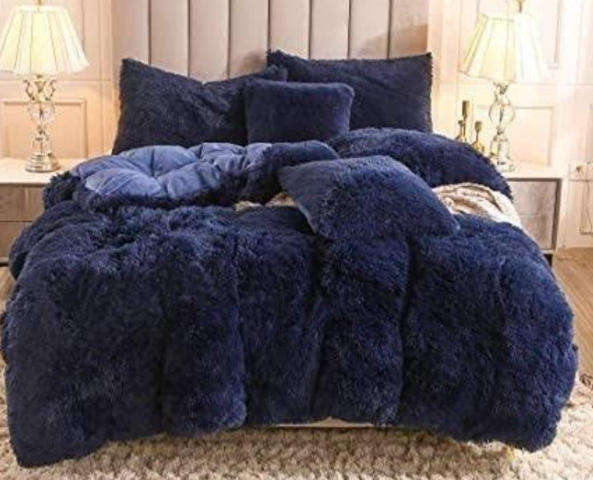 5-Piece Fluffy Comforter Set, Navy, Queen size