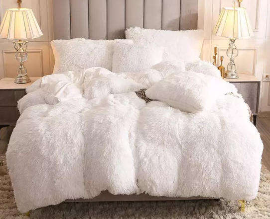 5-Piece Fluffy Comforter Set, White, Queen size