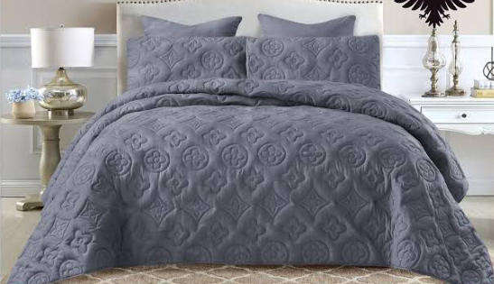 5 Piece King to Super King Quilted Mokka Bedding Set, Grey