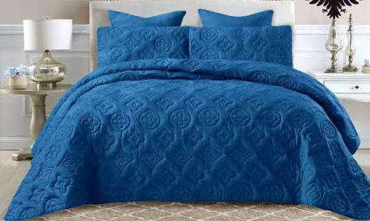 5 Piece King to Super King Quilted Mokka Bedding Set, Blue Shade 2