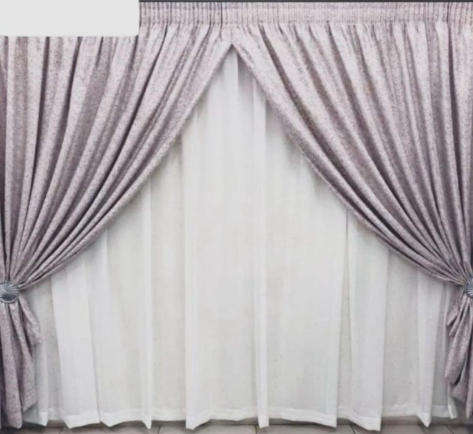 3 Piece 2.5m Curtain with 2 Drops featuring elegant White Lace - Design 2