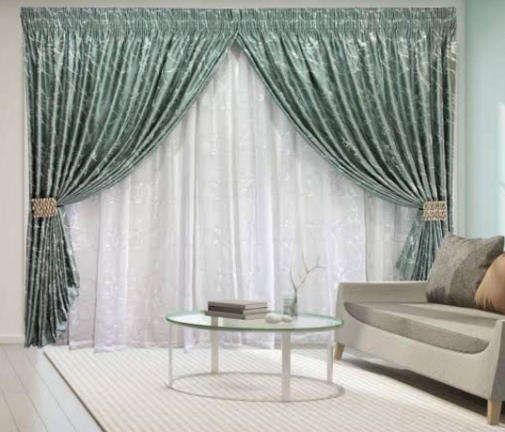3 Piece 2.5m Curtain with 2 Drops featuring elegant White Lace - Design 4