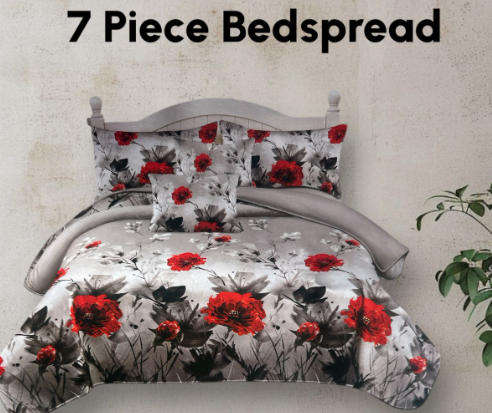 7 Piece Bedspread Set with Curtains
