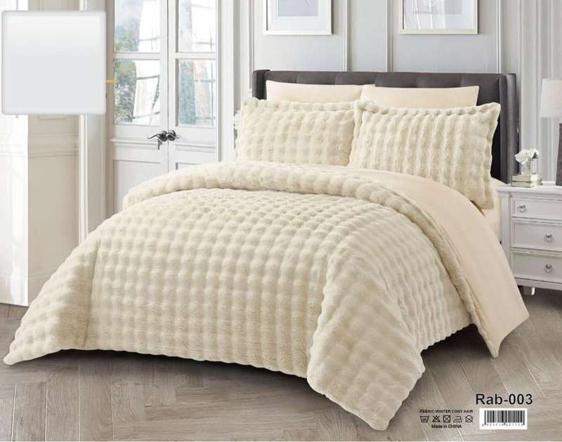 3 Piece Rabbit Fur Duvet Cover Set, Queen Size