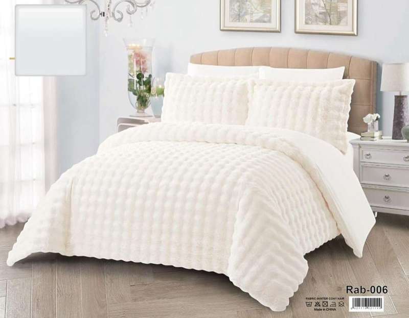 3 Piece Rabbit Fur Duvet Cover Set, Queen Size