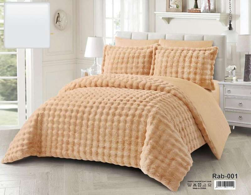 3 Piece Rabbit Fur Duvet Cover Set, Queen Size