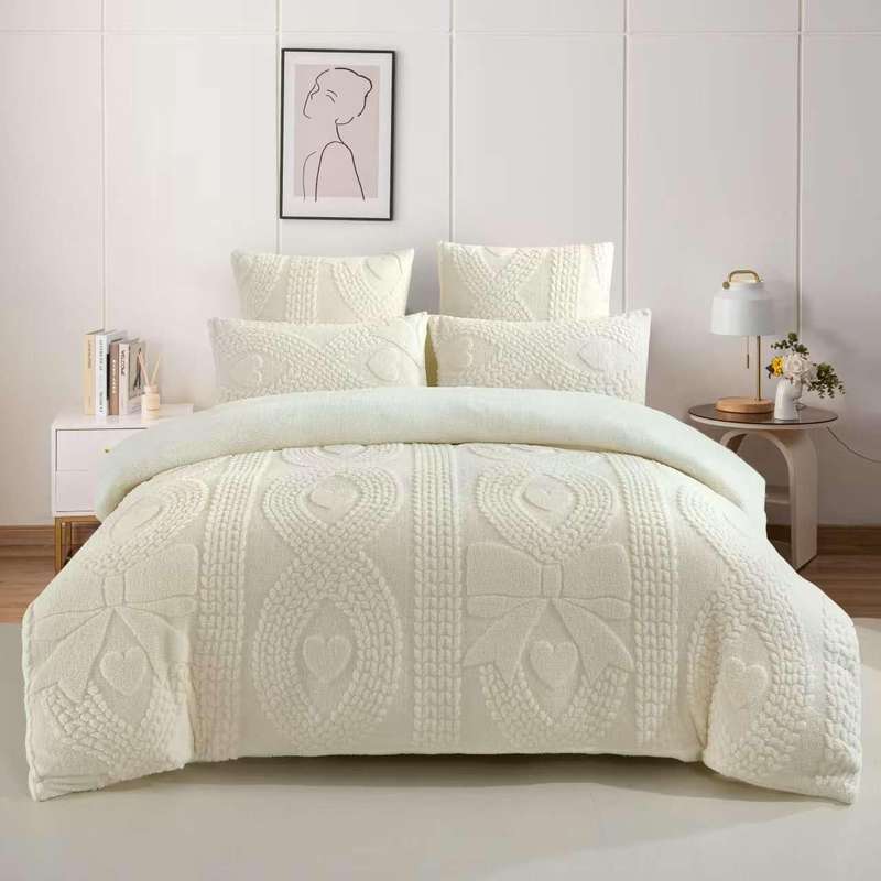 5 Piece Sherpa Fleece Comforter New Design Set, Queen Size