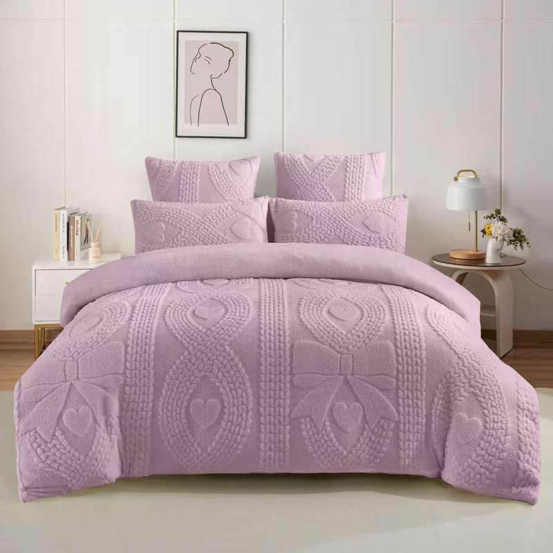 5 Piece Sherpa Fleece Comforter New Design Set, Queen Size