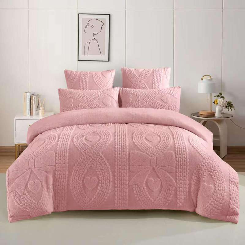 5 Piece Sherpa Fleece Comforter New Design Set, Queen Size
