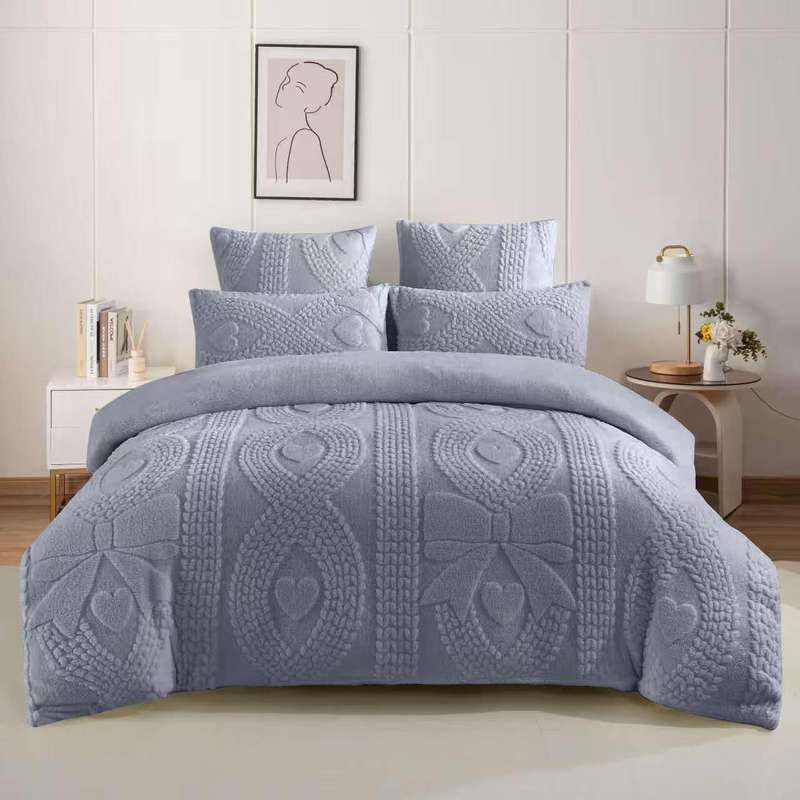 5 Piece Sherpa Fleece Comforter New Design Set, Queen Size