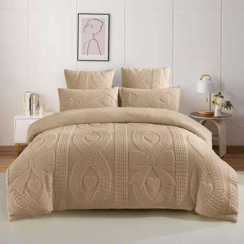 5 Piece Sherpa Fleece Comforter New Design Set, Queen Size