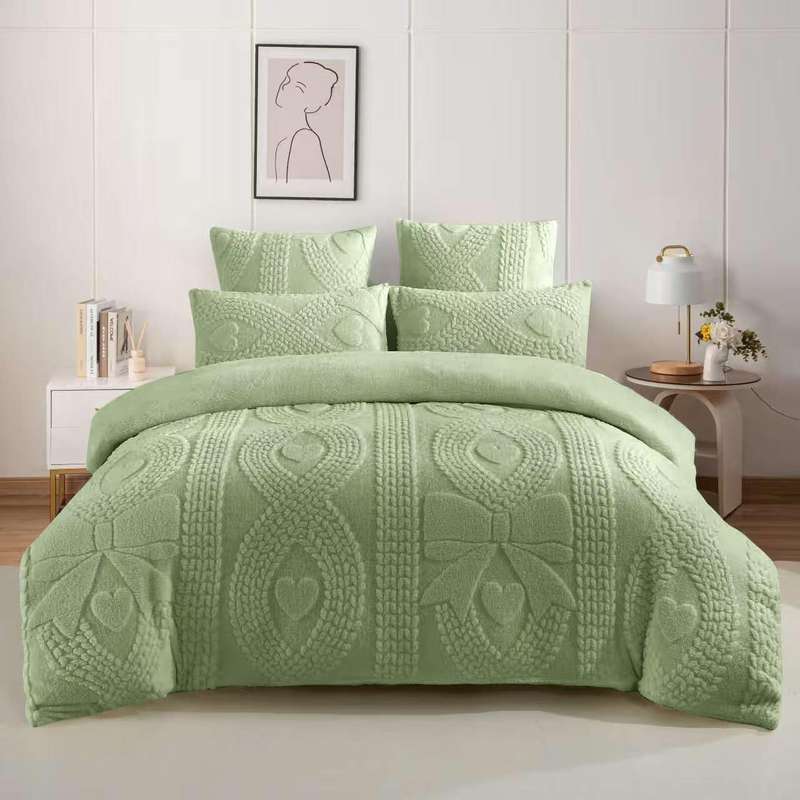 5 Piece Sherpa Fleece Comforter New Design Set, Queen Size