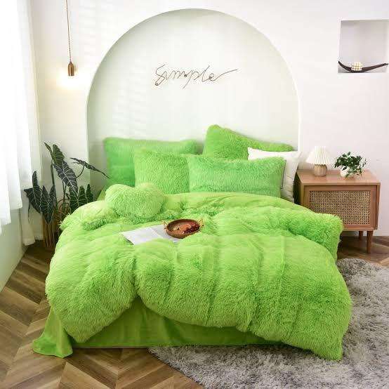 5-Piece Fluffy Comforter Set, Green, Queen size