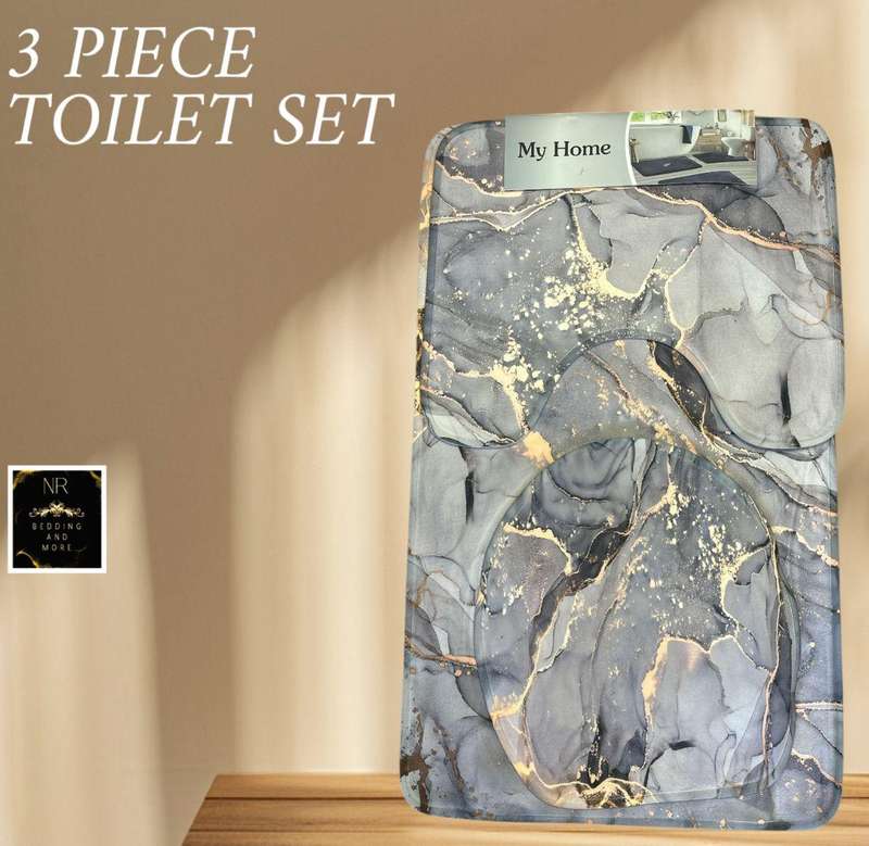 3 Piece Bathroom Rug Set, Machine Washable, Super Soft Microfiber & Non-Slip Bath Rugs with Rubber