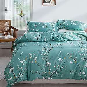 6 Piece Queen Floral Duvet Cover Zipped Set, Floral Botanical Flower Printed Covers