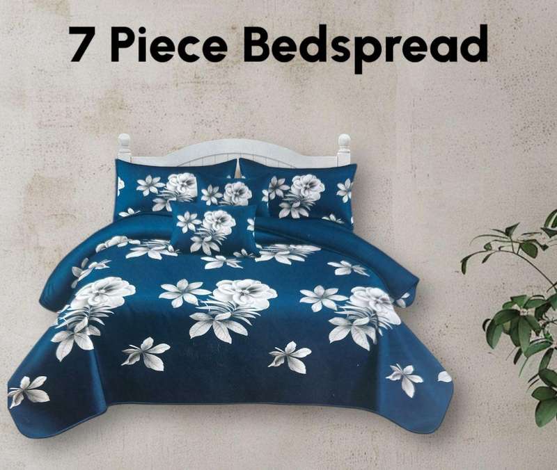 7 Piece Bedspread Set with Curtains