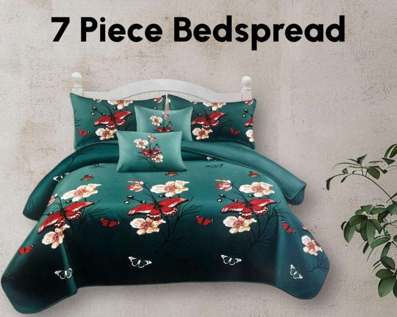 7 Piece Bedspread Set with Curtains