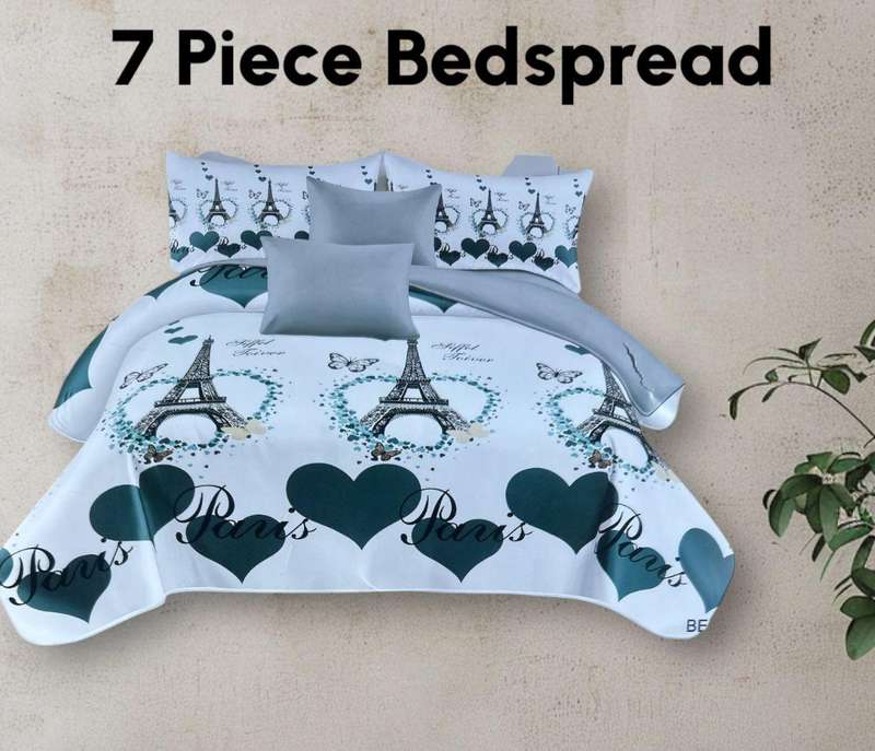 7 Piece Bedspread Set with Curtains