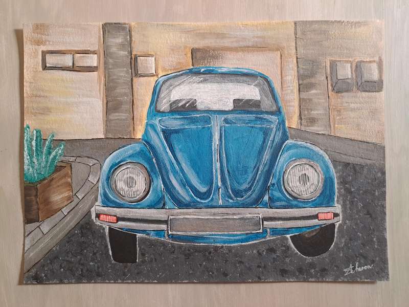 Artwork of VW Beatle painting - Mr Blue