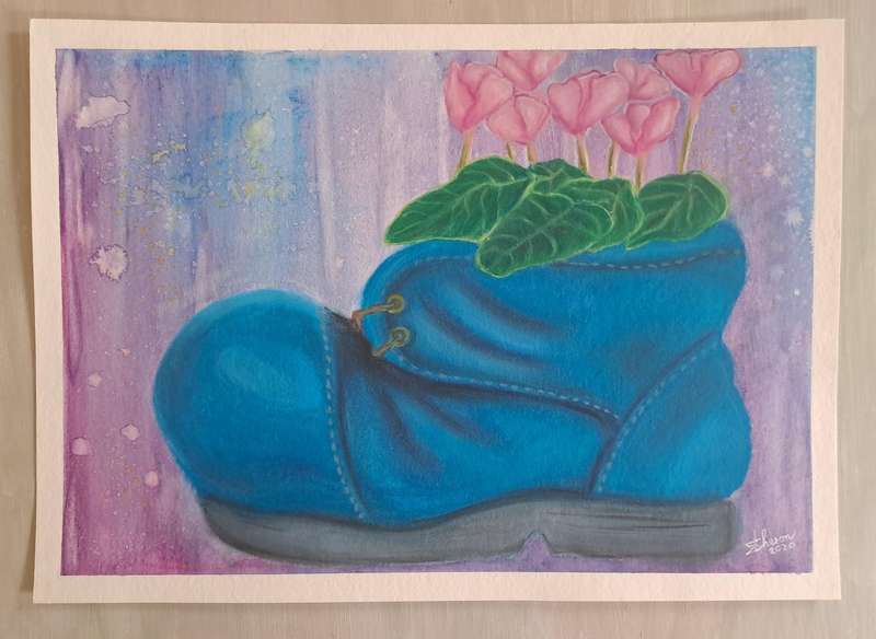 Artwork in pastels Boot in Bloom