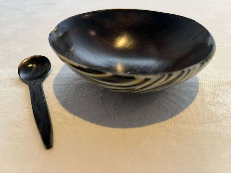 Decorated Horn Bowl & Spoon Set