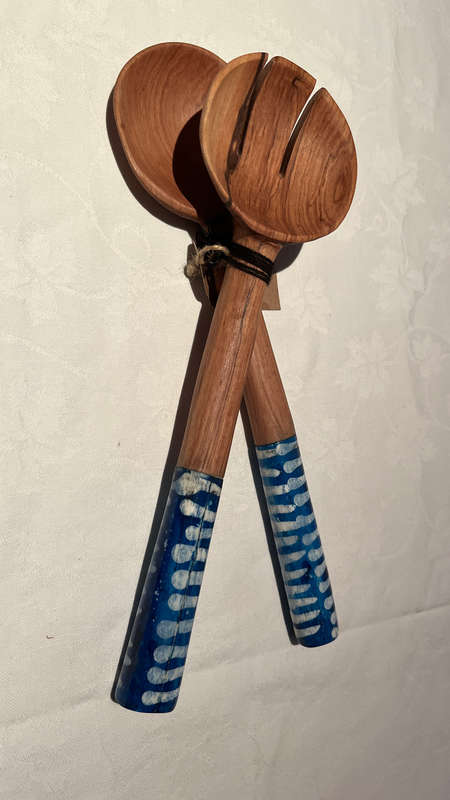 Salad Servers 12 Bone/Wood Indigo