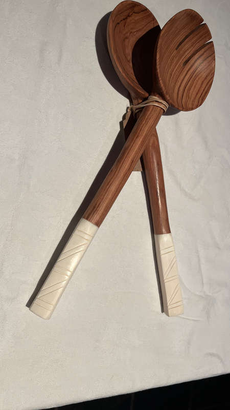 Salad Servers 12 Bone/Wood Carved