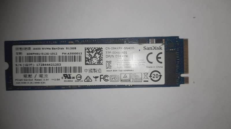 Sandisk NVMe 512 Solid state drive