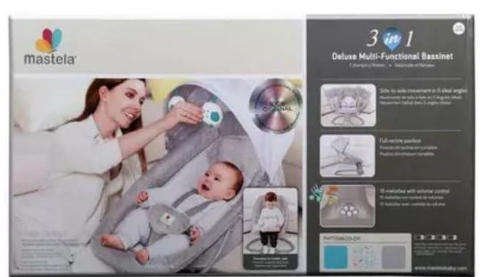 Mastela 3-in-1 Deluxe Multi-Functional Bassinet/Swing -Grey