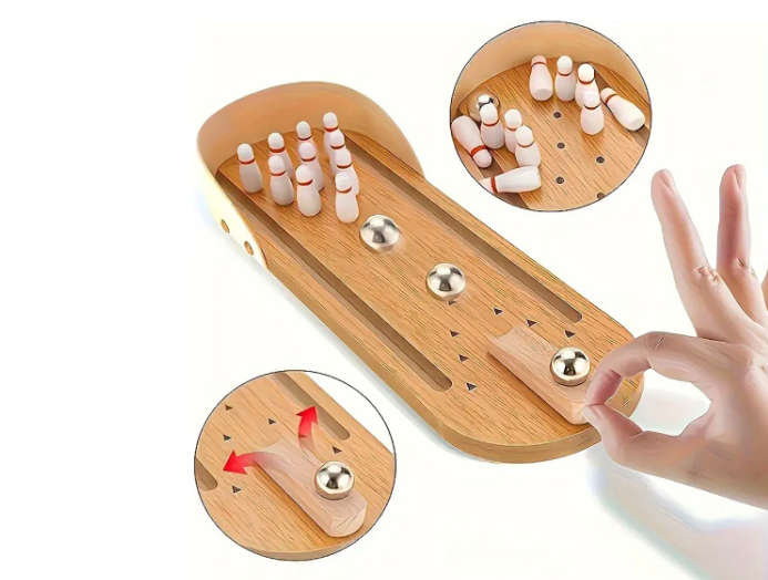 Mini Bowling Game Set Wooden Tabletop Bowling Game