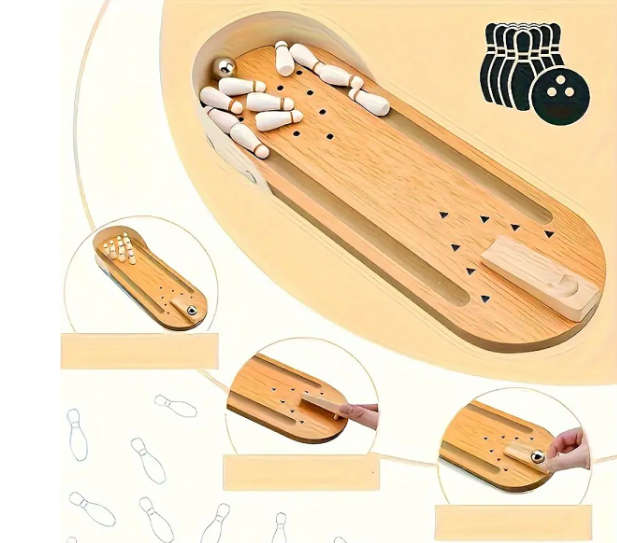 Mini Bowling Game Set Wooden Tabletop Bowling Game