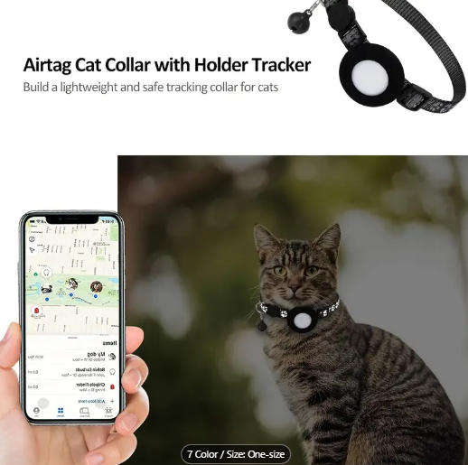 Cat Collar With Airtag Holder (Sky Blue Reflective Adjustable)