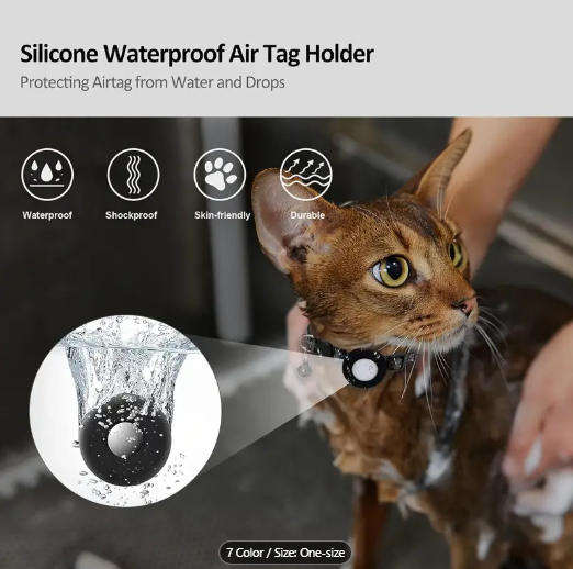 Cat Collar With Airtag Holder (Sky Blue Reflective Adjustable)
