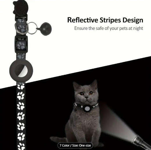 Cat Collar With Airtag Holder (Sky Blue Reflective Adjustable)