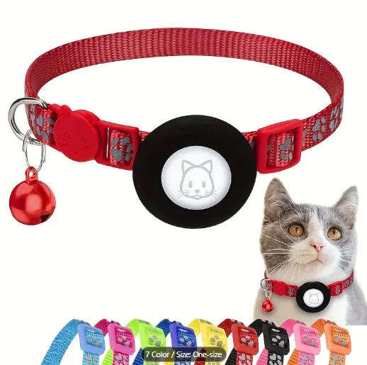 Cat Collar With Airtag Holder (Sky Blue Reflective Adjustable)