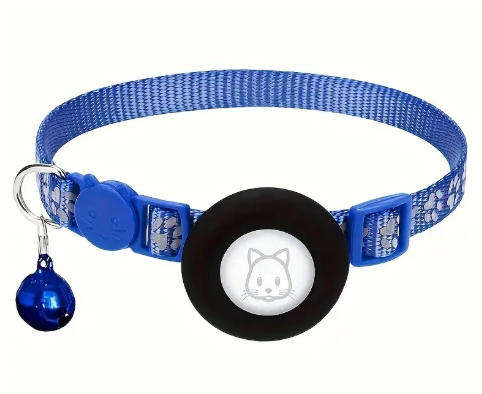 Cat Collar With Airtag Holder (Black Reflective Adjustable)